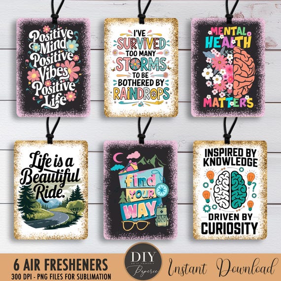 Car Air Freshener Sublimation Design Bundle: Positive Affirmations (PNG Digital Download)