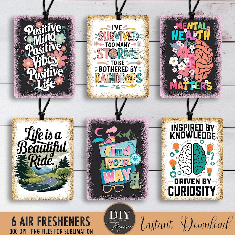 Car Air Freshener Sublimation Design Bundle Positive Affirmation Sublimation Png Life Quotes Smell Fresh Instant Download