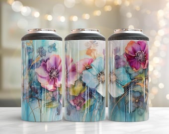 Floral Can Cooler Wrap Sublimation Design (Digital Download)