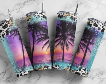 Ocean Palm Tree Tumbler Sublimation Design: 20 oz Skinny, Straight & Warped (PNG Digital Download)