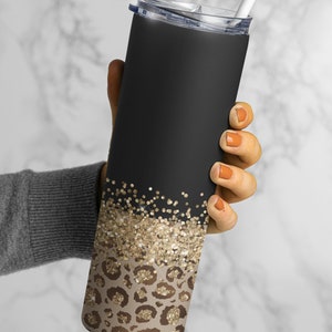 20 Oz Skinny Tumbler Sublimation Design Template, Glitter Gold Leopard ...