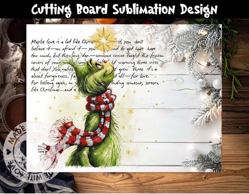 Grinch Cutting Board Sublimation PNG, Mean Guy Christmas Kitchen Decor, Chopping Board Design