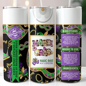 Emballage de verre de Mardi Gras, 20 oz Mardi Gras Magic Dust Spray bouteille Sublimation Wrap Design droit, Tumbler PNG en téléchargement numérique, #STD