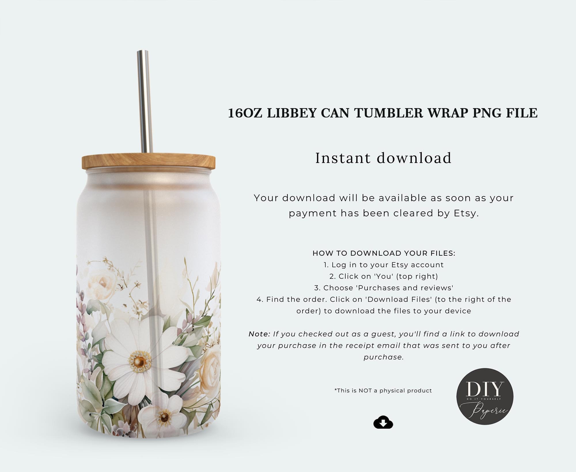 Boho Floral Glass Can Tumbler Sublimation Design (PNG Digital Download ...