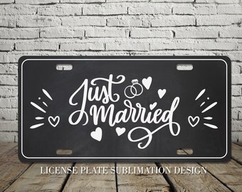 Just Married License Plate Sublimation Design, Wedding License Plate Digital Download PNG, 12 by 6 inch Car License Plate Design #CLP