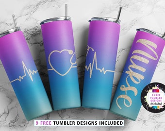 Nurse Stethoscope Heartbeat 20 oz Skinny Tumbler, Nurse Sublimation Design Template, (plus 9 FREE Designs Included!) PNG tumblers,, #STD