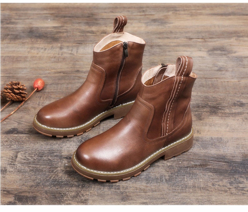 New product retro handmade leather women/'s boots top layer cowhide mid-heel knight boots