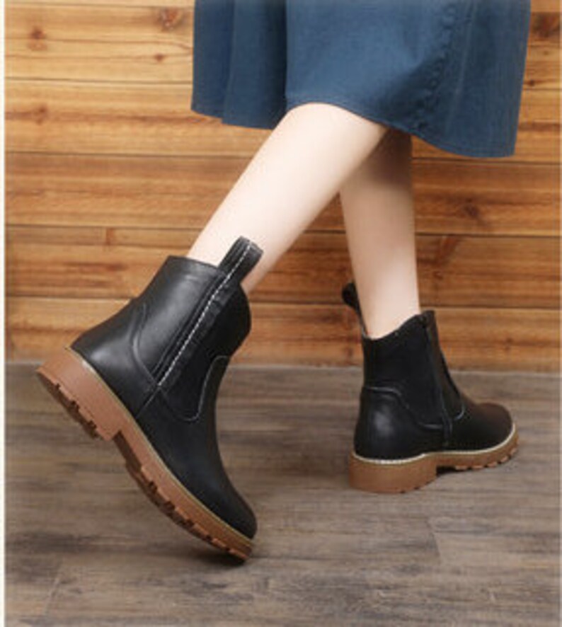 New product retro handmade leather women/'s boots top layer cowhide mid-heel knight boots