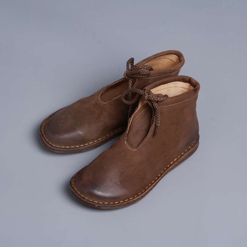 Handstitched leather women's boots Ankle boots Flat Etsy