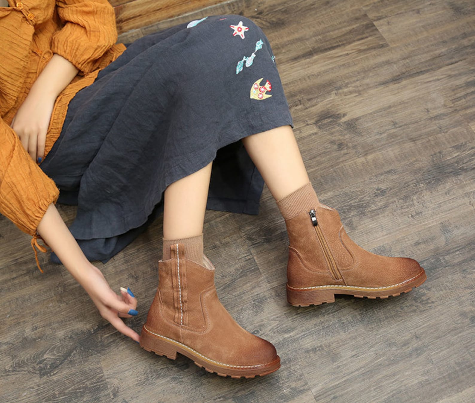 Handstitched leather women's boots Ankle boots Flat Etsy