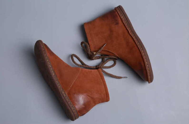 Handstitched Leather Women's Boots Ankle Boots Flat Etsy
