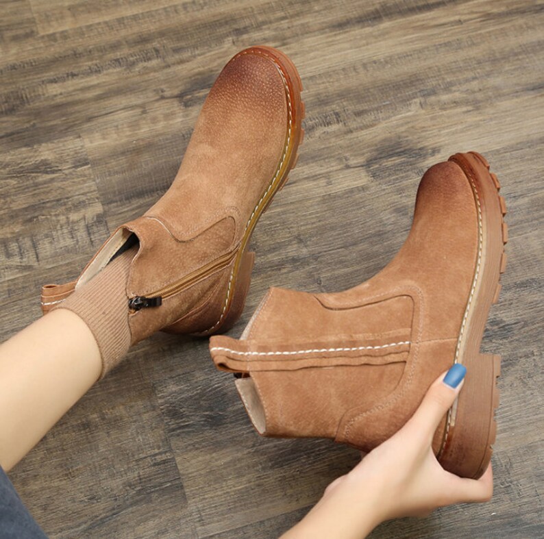 Handstitched Leather Women's Boots Ankle Boots Flat Etsy