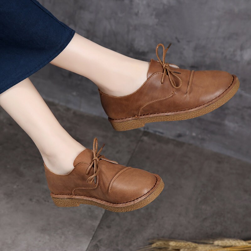 Handmade women flat leather shoes Oxford women tie shoes Etsy