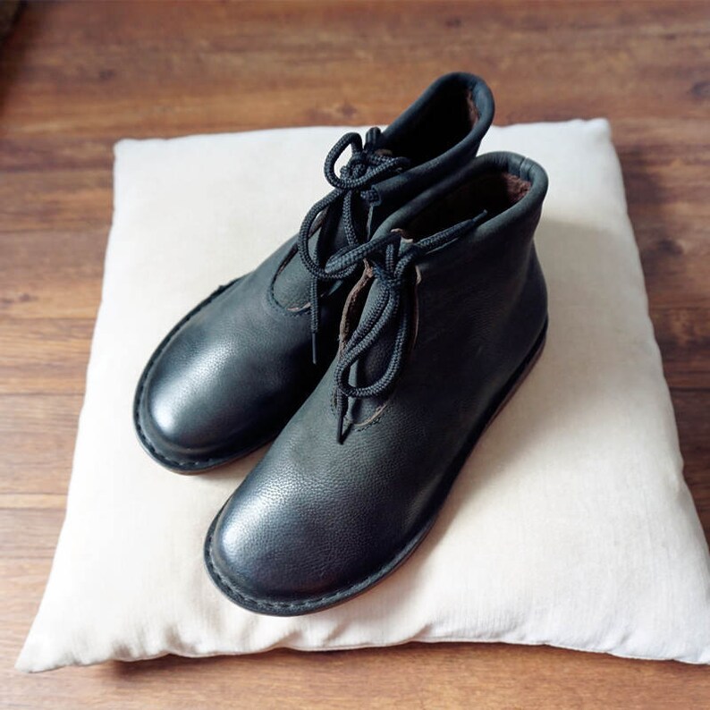 Handstitched Leather Women's Boots Ankle Boots Flat Etsy