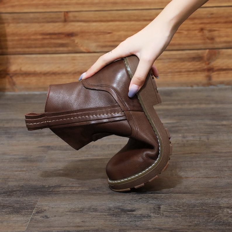 New product retro handmade leather women/'s boots top layer cowhide mid-heel knight boots