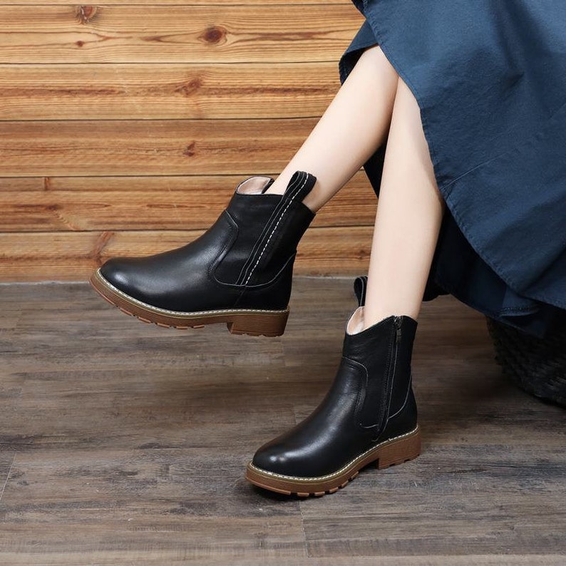 New product retro handmade leather women/'s boots top layer cowhide mid-heel knight boots