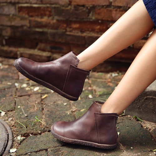 Women Oxford Ankle Boots Flat Shoes Retro Leather Shoes - Etsy