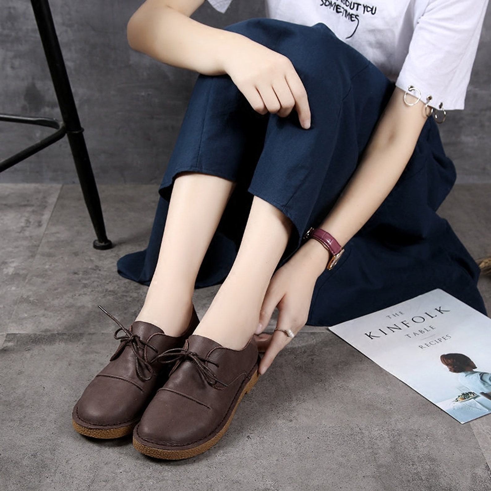 Handmade Women Flat Leather Shoes Oxford Women Tie Shoes Etsy