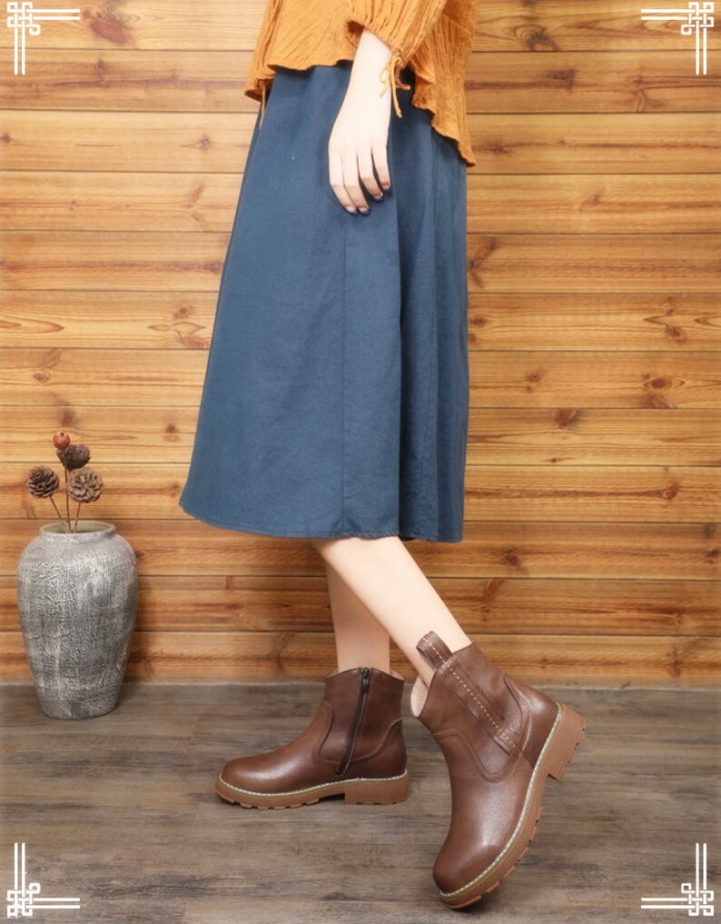 New product retro handmade leather women/'s boots top layer cowhide mid-heel knight boots