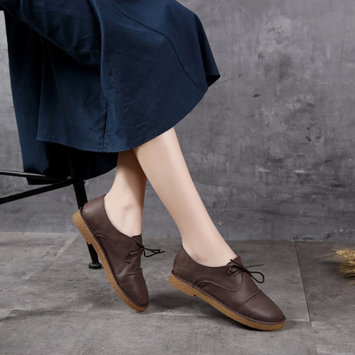 Handmade Women Flat Leather Shoes Oxford Women Tie Shoes Etsy