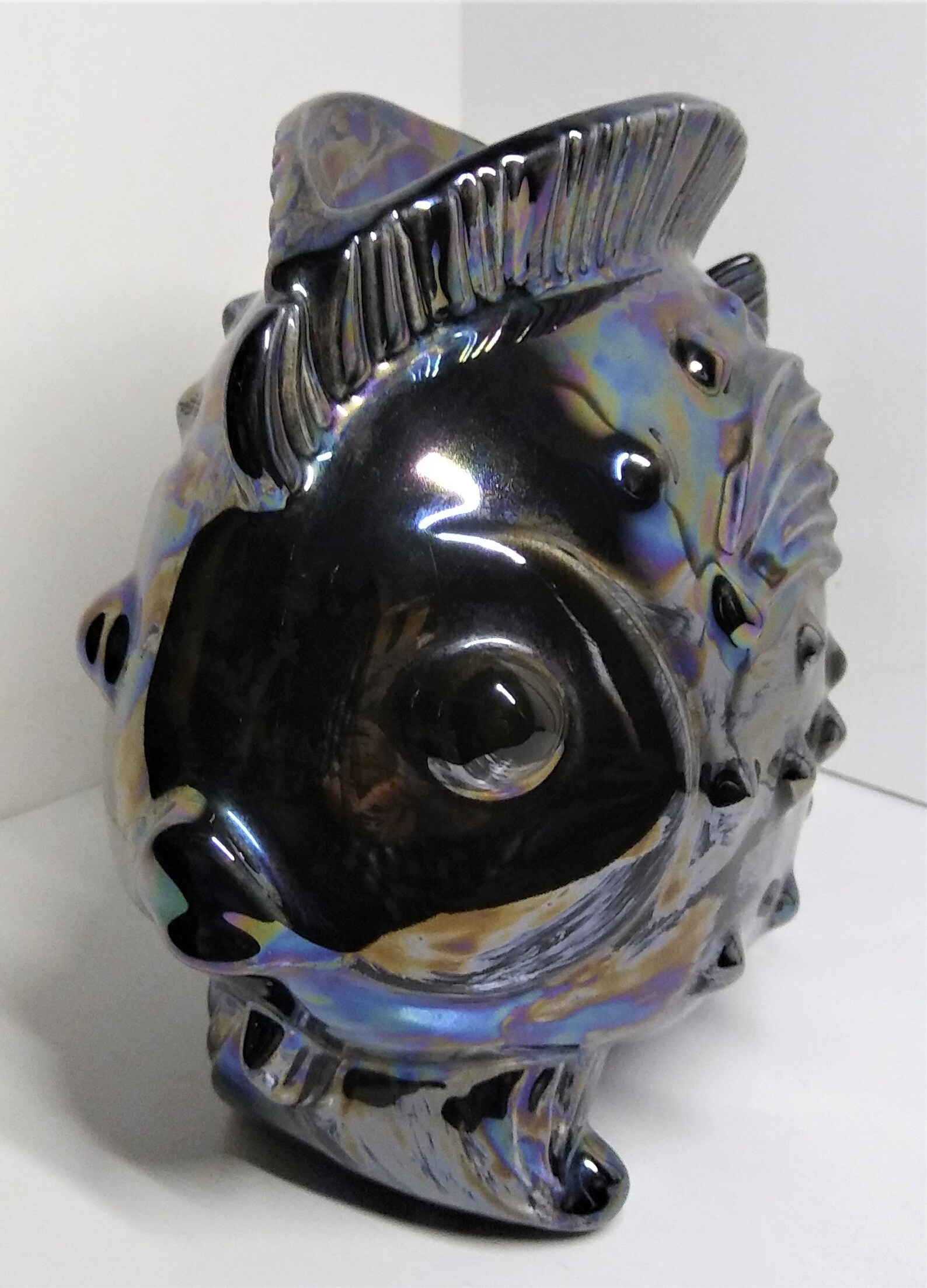 Iridescent Vintage Fish Vase Carnival Glass Like Etsy