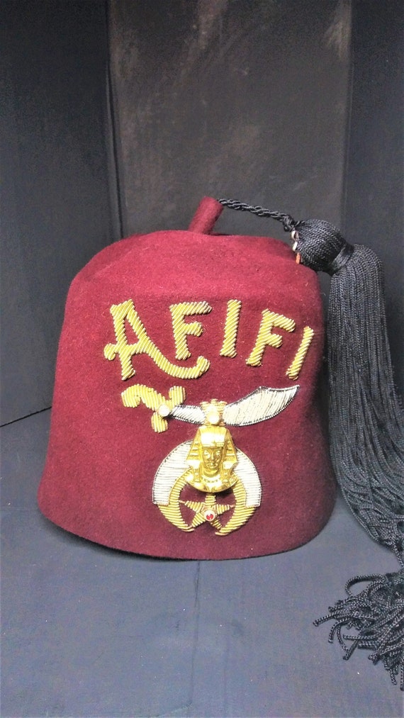 AFIFI Band FEZ HAT, Shriners, Masonic Hat with Tas