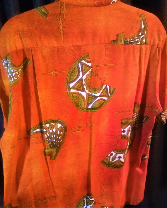 Orange Tiki Shirt, Made in Hawaii Very Good Condi… - image 6