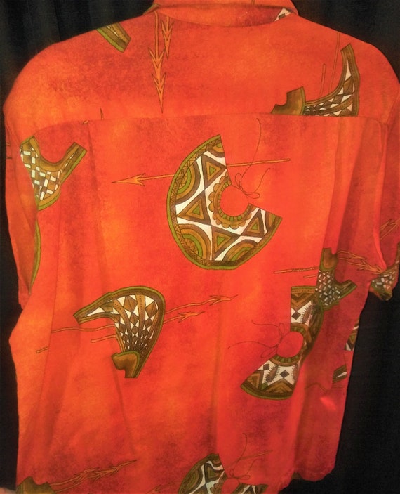 Orange Tiki Shirt, Made in Hawaii Very Good Condi… - image 3