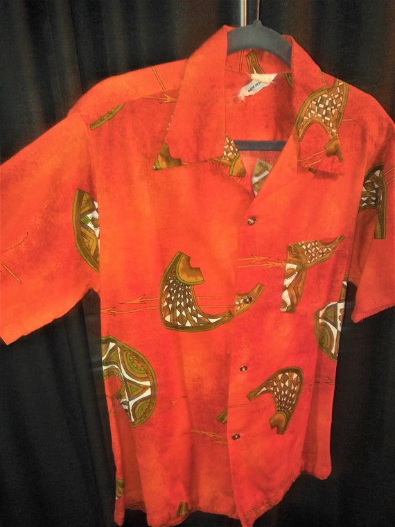 Orange Tiki Shirt, Made in Hawaii Very Good Condi… - image 2