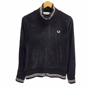 Rare!! Fred Perry Small Logo Embroidery Pullover Jumper Sweater Velvet Zip Up / Women Girl Ladies