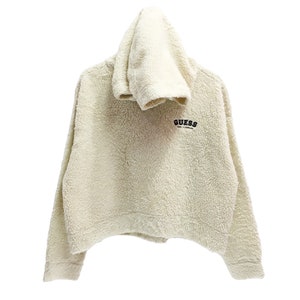 Rare!! Guess Spellout Embroidery Sweater Hoodie Fleece Ctop Top Women