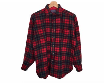 Rare!! Vintage Pendleton Long Sleeve Shirt Virgin Wool Checked Flannel Size M