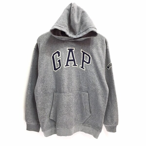 Rare!! GAP Big Logo Spellout Embroidery Fleece Sweater Hoodie