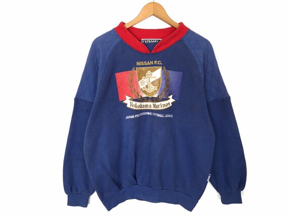 Rare!! Vintage Yokohama Marinos Spellout Embroidery Pullover Jumper Sweatshirt Japan Professional Football League Nissan FC