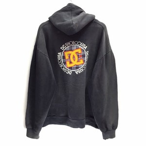 Rare!! Vintage Dc Shoes USA Big Logo Spellout Embroidery Pullover Jumper Sweatshirt Sweater Hoodie Distressed Sun Faded Size XL