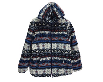 ¡¡Extraño!! Vintage Azteca Navajo Jersey Jumper Sudadera Chaqueta Fleece Reversible