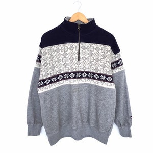 Rare!! Vintage Tommy Hilfiger Box Logo Embroidery Half Zipper Sweatshirt Nice Design Fleece