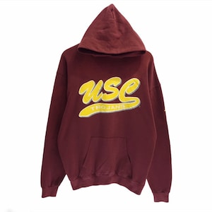 Rare!! Vintage 90s USC Trojans Football Rugby Team Spellout Pullover Jumper Sweater Hoodie / University of Southern California