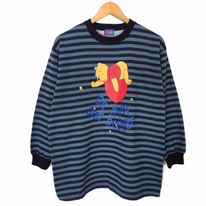 Rare!! Winnie The Pooh Walt Disney Cartoon Striped Sweatshirt Long Sleeve