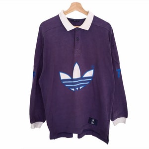 Rare!! Vintage Adidas Trefoil Big Logo Embroidery Polo Shirt Half Button Sportwear / Faded Colour Distressed