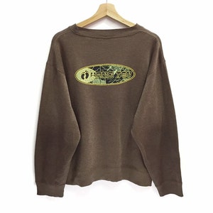 Rare!! Hang Ten Big Logo Spellout Pullover Jumper Sweatshirt Distressed Crop Top