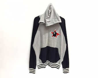 Raro!! A Bathing Ape Bape Pullover Jumper Spellout Maglione con cappuccio Zip Up Distressed