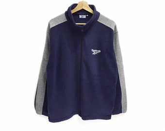 Rare!! Vintage Reebok Small Logo Spellout Embroidery Sweater Fleece Zip Up