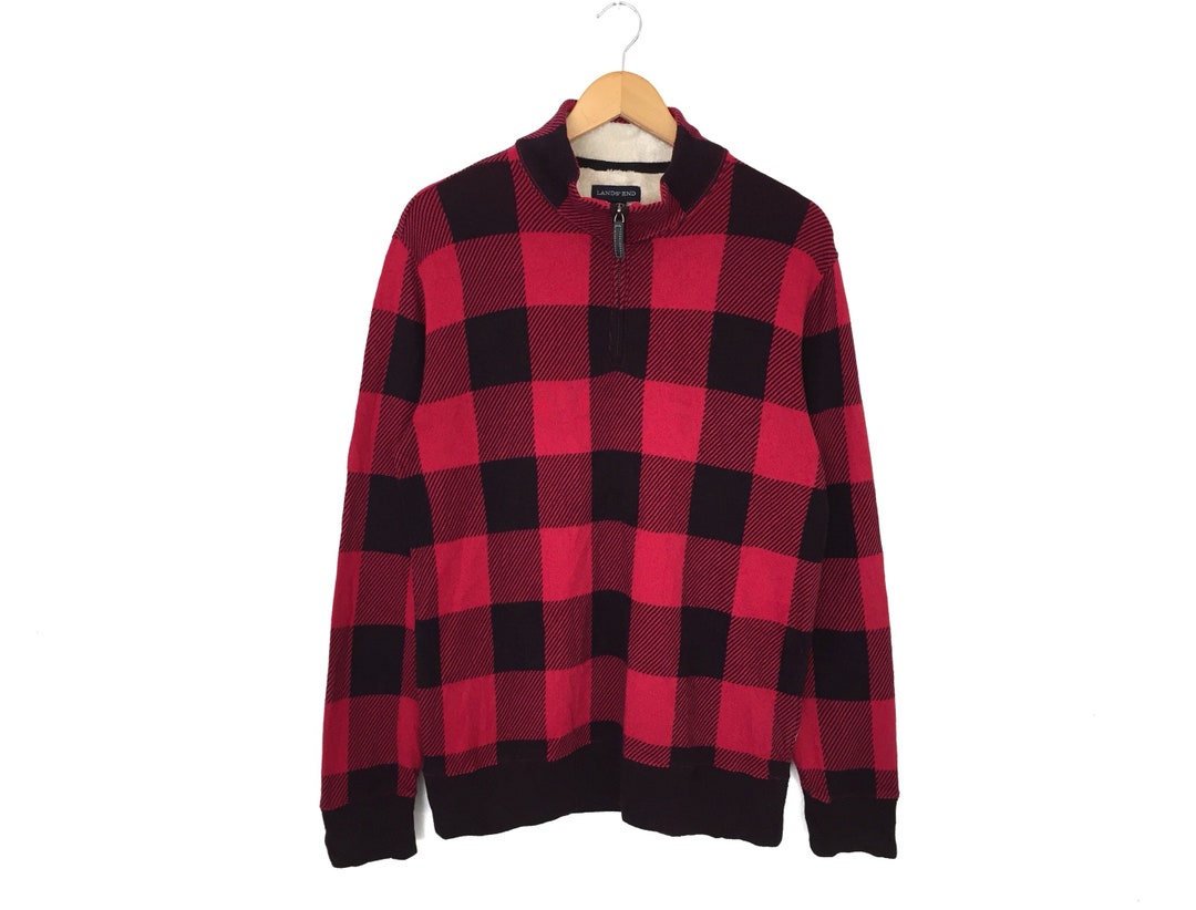 Sweat Vintage Lands’ End – Femme M – Rouge – Col Rond – Années 90 – Coton