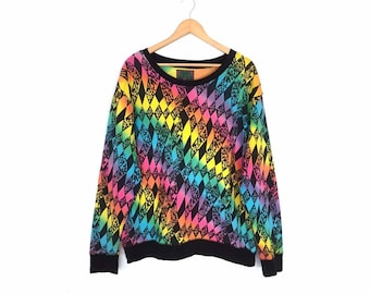 Selten!! Vintage Multicolour Allover Fullprint Pullover Pullover Sweatshirt