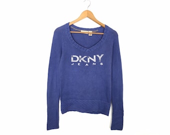 Selten!! DKNY Jeans Spellout Pullover Pullover Pullover Strick V-Ausschnitt Frauen