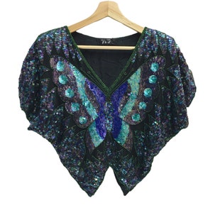 Rare!! Vintage 80s Seguin Butterfly Shirt Women Crop Top