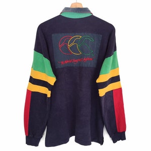 Rare!! Vintage Canterbury Of New Zealand Embroidery Polo Shirt Half Button Long Sleeve Steinlager Rugby / Faded Colour Distressed