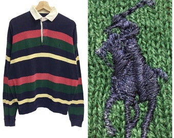 Rare!! Vintage Polo By Ralph Lauren Small Pony Sweater Sweatshirt Knit Striped Distressed