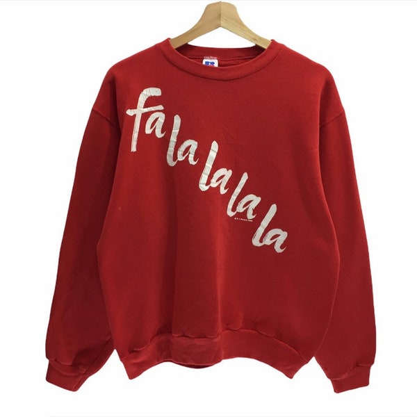 Rare!! Vintage 80s Falalalala X Russell Athletic Spellout Pullover Jumper Sweatshirt Small Sz